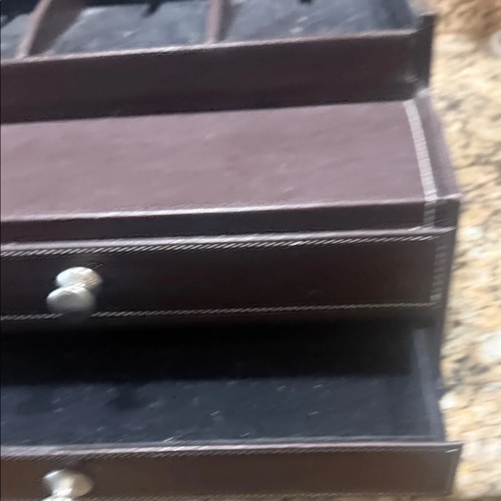Brown Men's Leather Valet Organizer with Drawers also can charge phones etc